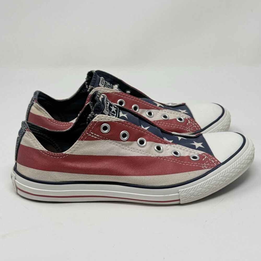 Converse All Star Low Sneakers Big Kids Size 5 Red White Blue Slip On USA Shoes